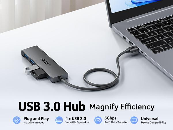 Acer USB Hub 4 Ports USB 3.0 with 5Gbps Data Transfer 2ft Cable Type C Power Port for Laptop PC Multiple USB 3.0 Hub USBA Splitter Acer USB Hub 4 Ports USB 3.0 with 5Gbps Data Transfer 2ft Cable Type C Power Port for Laptop PC Multiple USB 3.0 Hub USBA Splitter