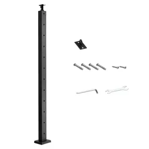 Stainless Steel Cable Railing Post, 42x1x2 Inch Level Deck Stair Post, Pre-Drilled with Mounting Bracket, Black
