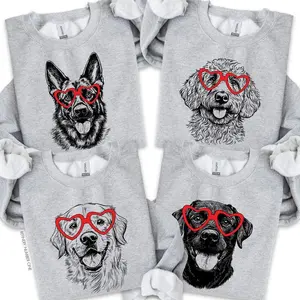 Puppy Love Dog Valentine Ash Grey Sweatshirt, Gildan Unisex Crew Pullover, 50 Dog Breeds in Heart Glasses, Cute Puppy Lover Top