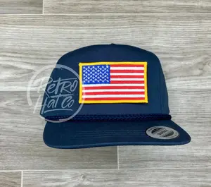 American Flag Patch on Blue Classic Retro Rope Hat