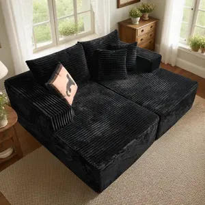 【2 Packages Shipping】XIZZI 75" Oversized Boneless Double Chaise Lounge Sofa, Modern Compressed Plush Corduroy Upholstered Sectional Cloud Couch Sleeper Couch Bed, Lovesac Deep Seat, Comfy Lazy Chair for Living Room