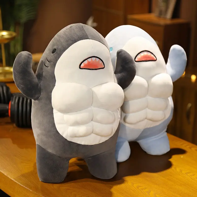 2026 New Muscle Shark Plush Toy |                     Unique and trendy decorative style |                     Soft plush material (durable texture) sleeping companion doll + desktop decoration + fitness-themed gift weighted rare stuffed animals Cartoon G