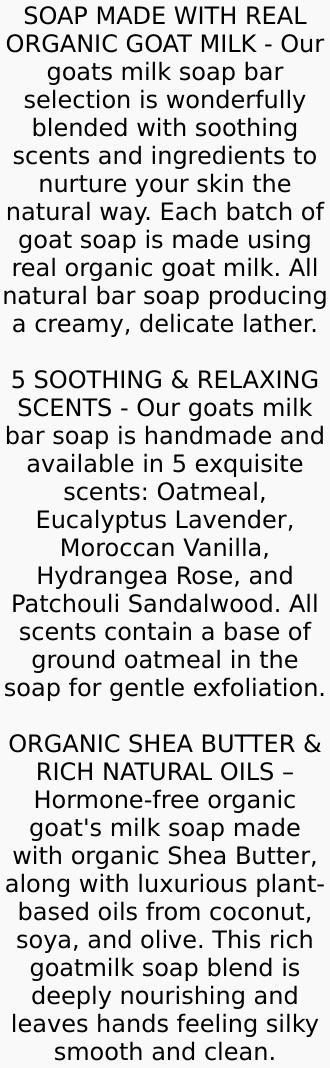 Handmade Goat Milk Soap Bars with Organic Shea Butter - 5oz Patchouli  Sandalwood Scent Made in USA Body Care