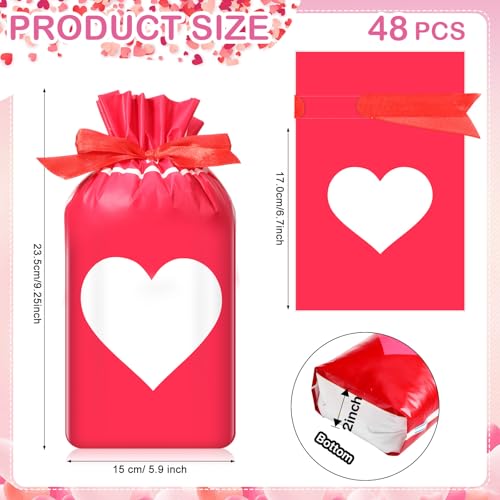 48/50/60 Pcs Mini Valentines Goodie Bags with Drawstring Tags Fixed Medium Size Bags Appreciation Gift for Friends Teacher Students Office Employee Coworker,Galentine's Day Birthday Holiday Wedding School Classroom Party Supplies,Valentine Gift Exchange