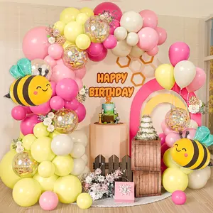Pink Yellow Balloon Arch Kit with Bee Balloons Pastel Balloon Garland Golden Confetti Ballon for Gender Reveal Birthday Party Decorations Premium Latex Material 121 Balloons & Accessories