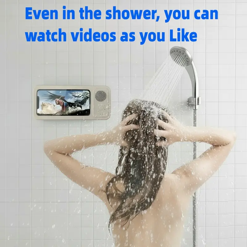 Bathroom shower waterproof phone holder Bluetooth speaker 360°Rotation touch screen mobile phone box watch movie listening to music