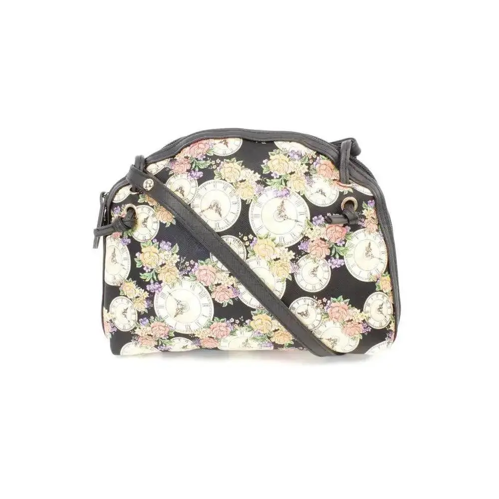 Black Clock Print Mini Faux Leather Handbag