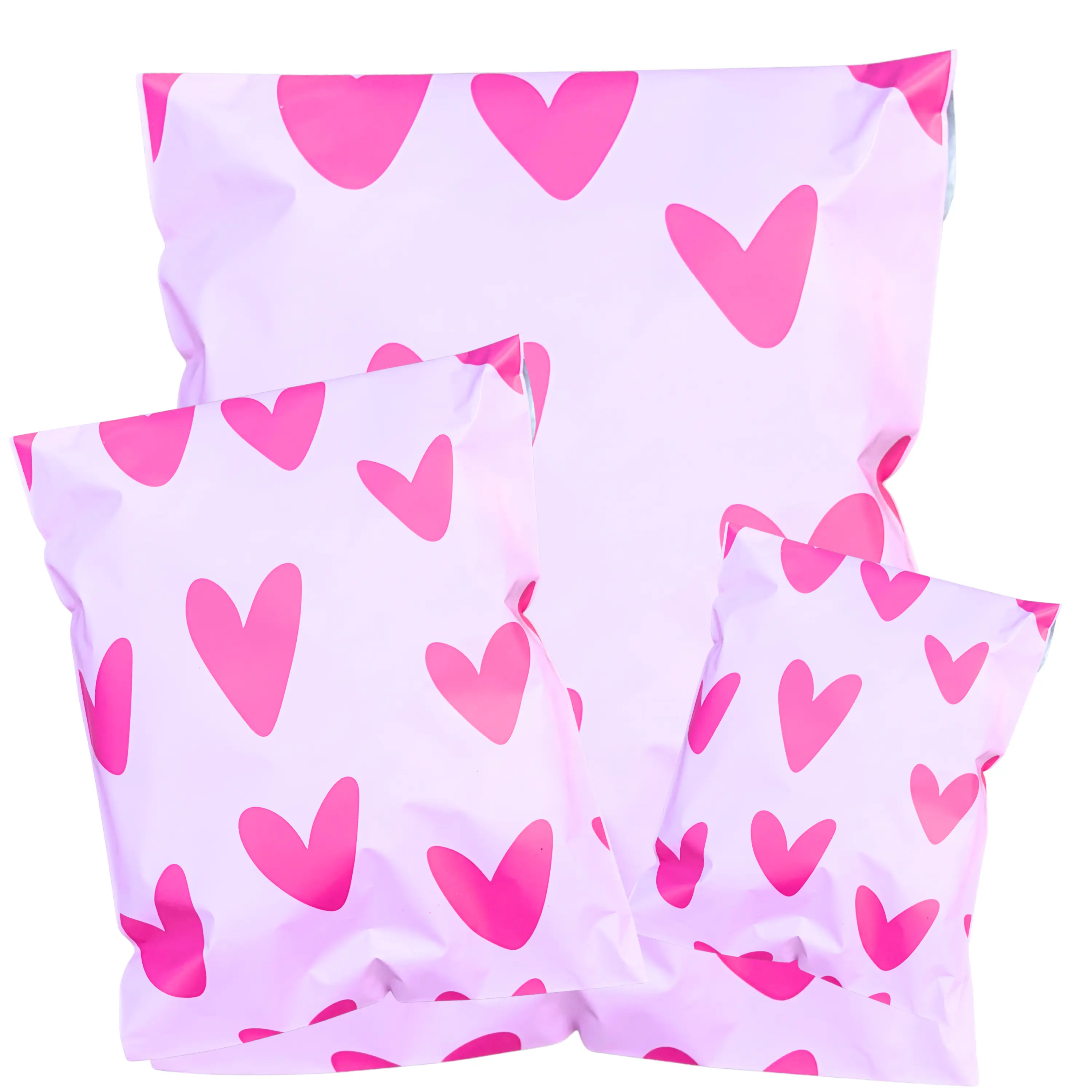 Valentine Bundle Pack Poly Mailers Set of 36 - 6x9 10x13 14.5x19 Sizes for Gift Mailing Teacher Treats Family Surprises and Valentines Shipping Envelopes with Heart Design