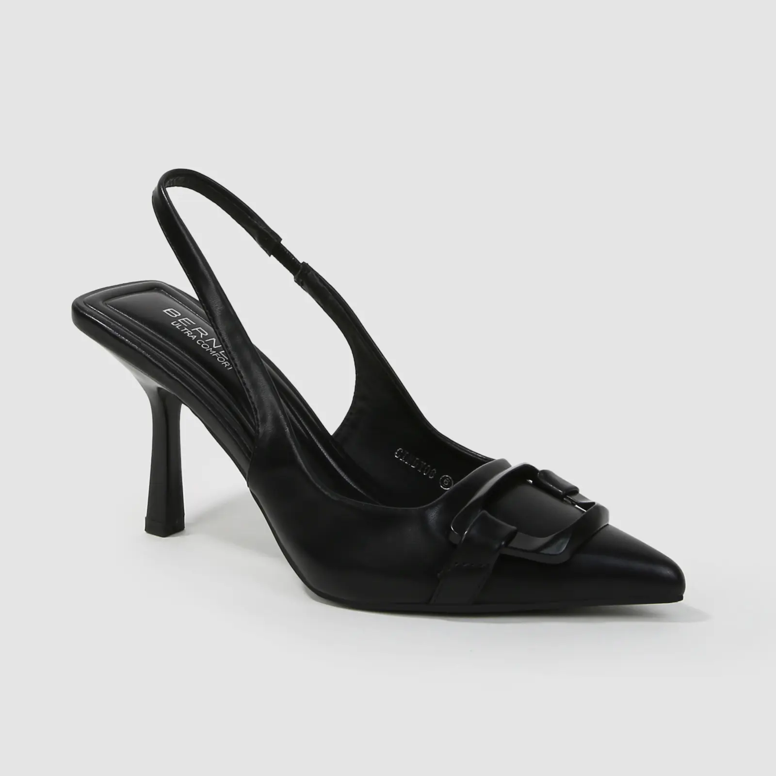 BERNESS Women's Pointed Toe Slingback Heels in Faux Leather with a 3.5" Stiletto Heel and Modern Buckle Detail - Formal Footwear for Work