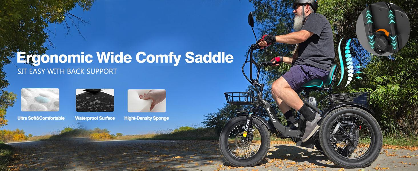 ESKUTE T300 Foldable Electric Trike for Adults & Seniors | Safe & Stable 3-Wheel Ebike w/ 1200W Peak Motor | 18"x3.0 Fat Tires, 55 Miles Long Range, Step-Thru Design | Butterfly Handlebars for Comfort | Front & Rear Baskets for Cargo & Groceries