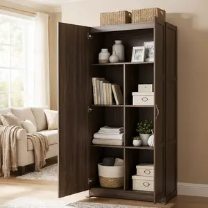 71 Inch Tall Storage Cabinet with Shelves, Wooden Bedroom Organizer for Clothes, Blankets and Books, Freestanding Cabinet for Living Room or Bedroom