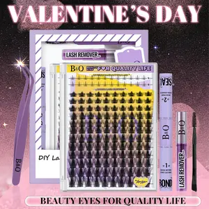 B&Q Love Letter Kit l Manga Lash & Invisible Band Bottom Spiky Volume Lash Clusters,Bond & Seal,Remover,DIY Eyelash Extensions Wet Look Anime Lash Makeup Cosmetic