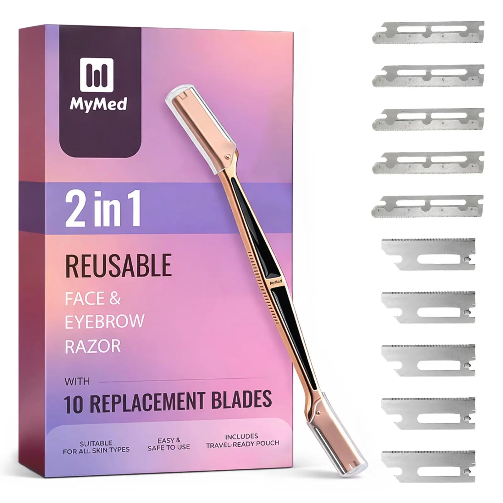 2-in-1 Dermaplane Razor for Women Face Razors for Women, Eye Brow Razors & Face Shaver for Women | 2-in-1 Face & Eyebrow Shaping Tool - Reusable Dermaplaning Razor with 10 Refills | Travel-Ready Everyday Glow