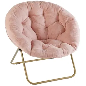Cozy Saucer Chairs Faux Fur Living Room Reading Lounge Furniture Folding Comfy with Soft Thick Padded Seat