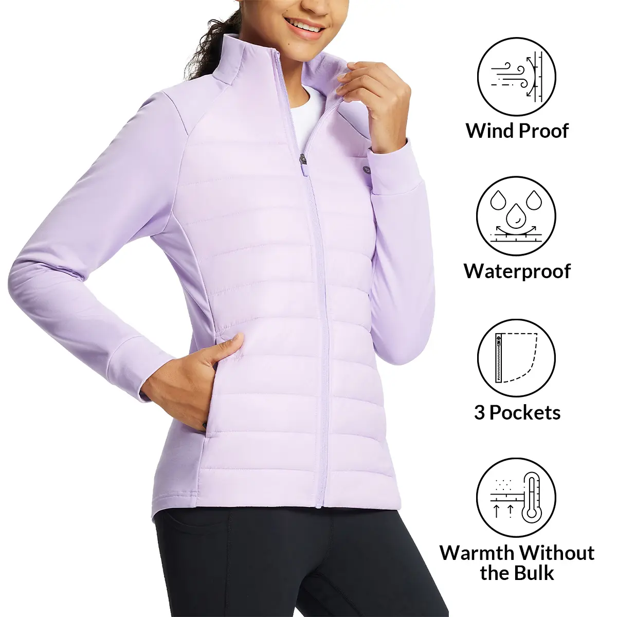 baleaf Women's Lightweight Puffer Warm Jacket Running Insulated Water Resistant Fall Jackets Winter Hiking Hybrid Puffer Coat Home Lounge