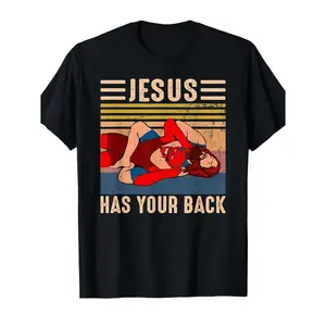 Funny Wrestling T-Shirt - Jesus Has Your Back Graphic Tee - Heavyweight 220gsm Cotton Crew Neck Shirt - Religious Wrestling Humor Apparel - Small - Unisex Adult Casual Wear for Gym, Church, Comic Con - Ideal Christian Gift