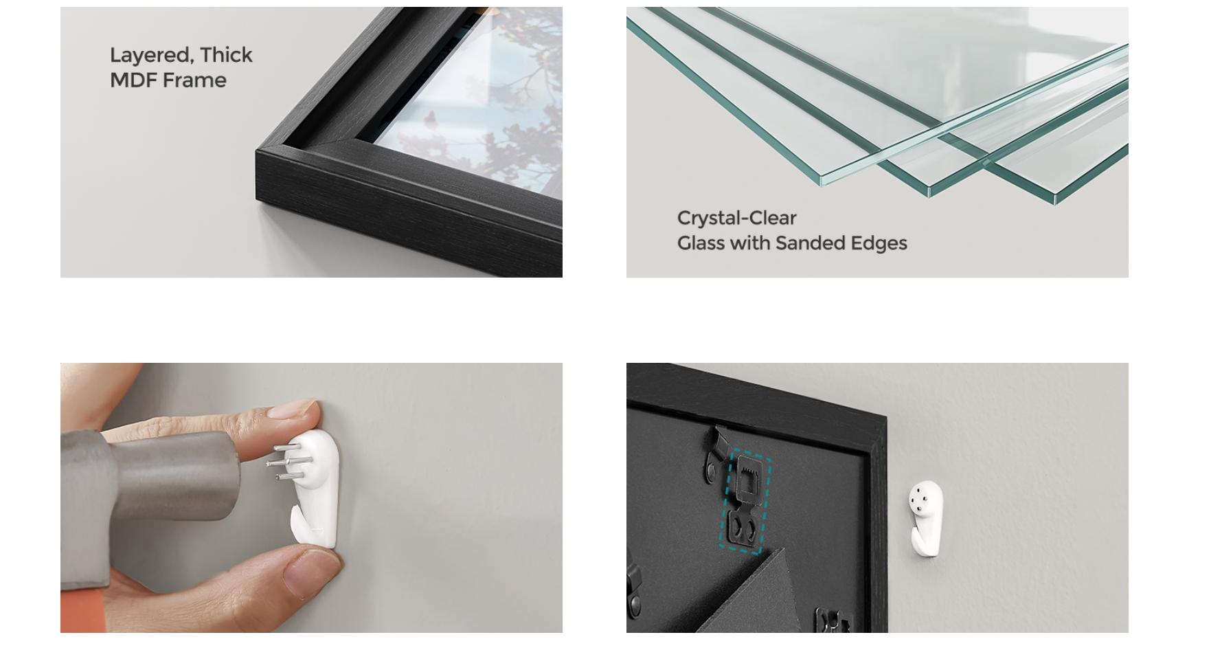 SONGMICS Picture Frames with 16 Mats, Set of 10 Collage Photo Frames, Two 8x10, Four 5x7, Four 4x6 Frames, Hanging or Table Display, Glass, 12 Non-Trace Nails