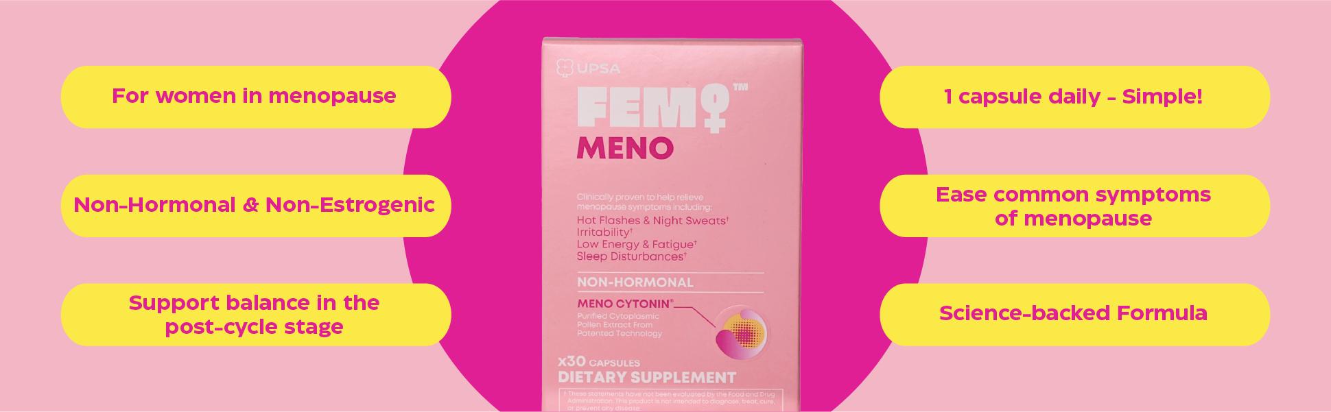 UPSA FEM MENO Non-Hormonal Menopause Support – Clinically Proven Pollen Extract for Hot Flashes, Night Sweats & Irritability