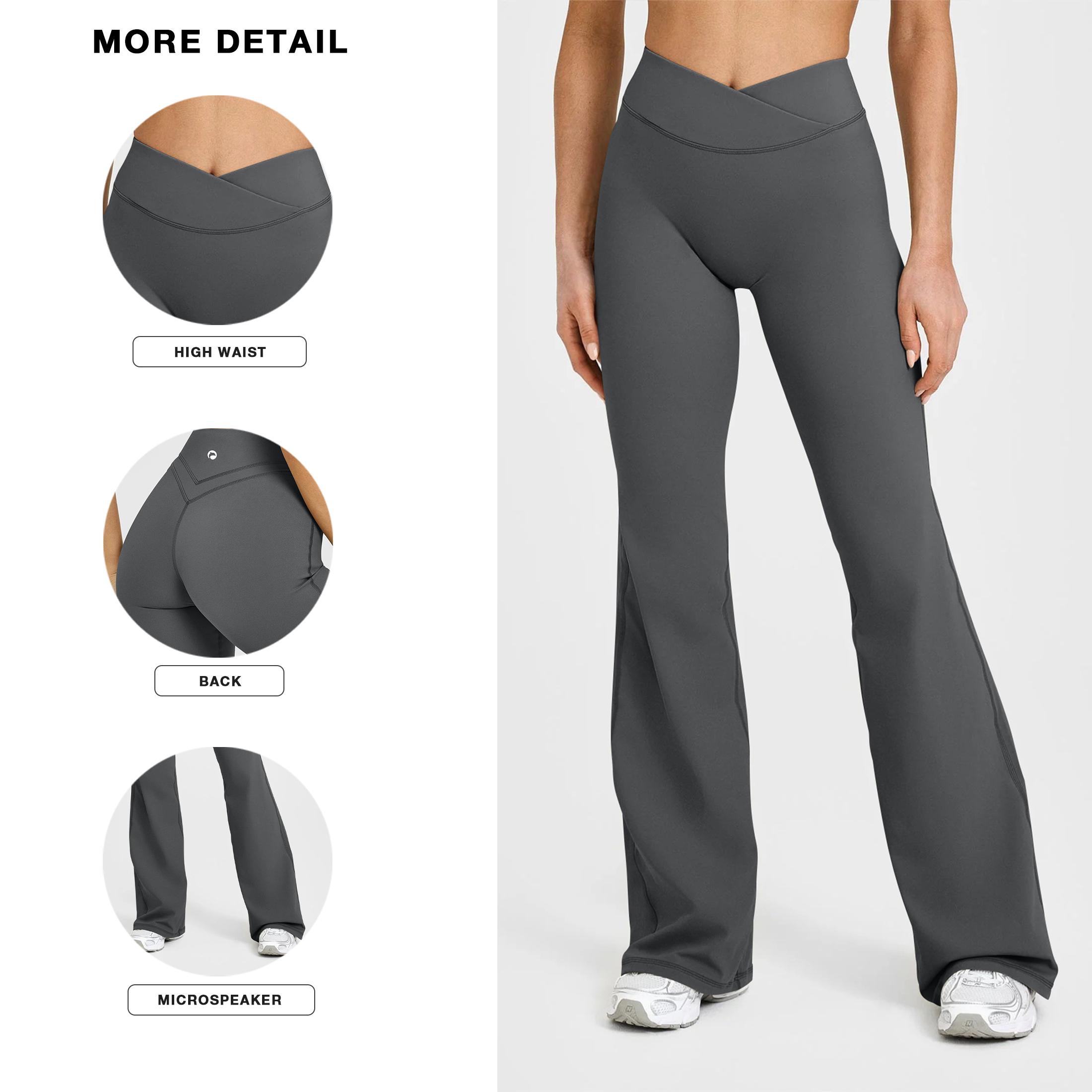 OQQ Women's High Waist Crossover Flare Pants V Back Seam Comfortable Fit Yoga Pants Vacation Outfits Bottoms Basic Minimalist Casual Trouser Leggings SpringStatements