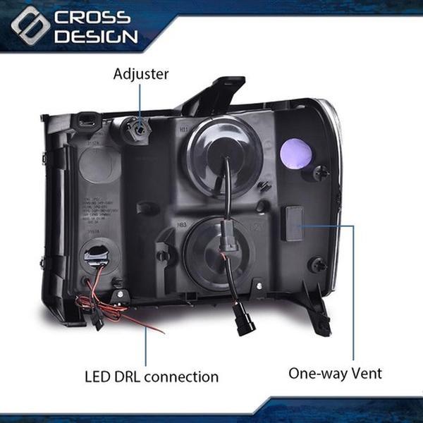 CROSSDESIGN LED DRL Tube Headlights Lamps Fit For 2007-2013 GMC Sierra 1500 2500HD 3500HD