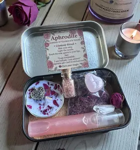 Aphrodite Travel Altar Tin, witch spell, glamour magic, altar tin goddess Cloth Goddess Kit Lavender