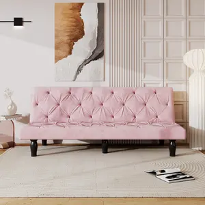 Modern Velvet Futon Sofa Sleeper,Convertible Couch Sofa Bed with Adjustable Backrests for Living Room Bedroom,Folding Futon Couch Loveseat for Small Space Offices Apartment(Pink)