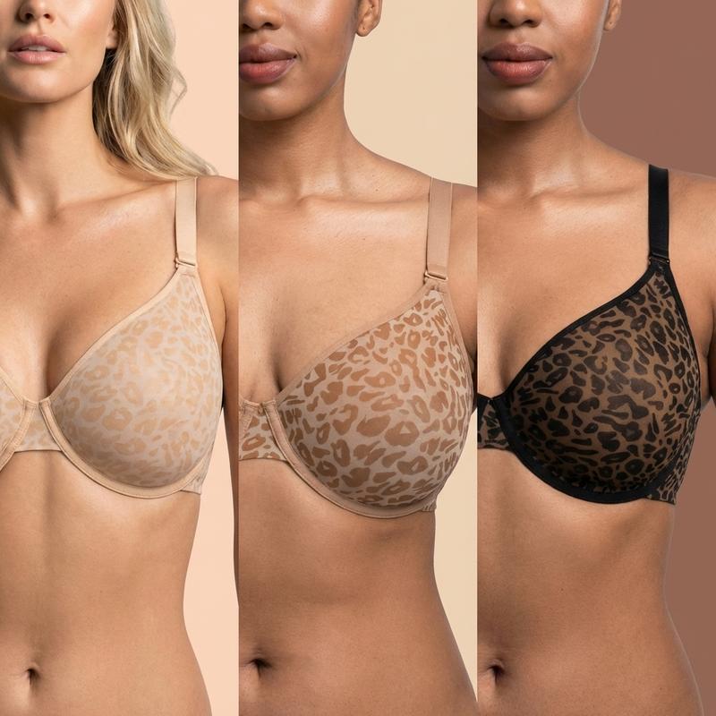 HSIA Leopard Wild Unlined Plus Size Breathable Soft Mesh No Padding Underwire Women Bra Womenswear Vneck