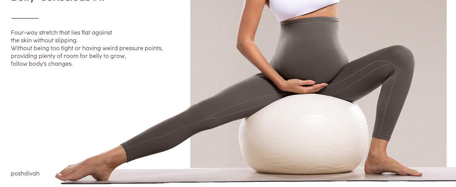 POSHDIVAH Women's Maternity Workout Nakedlux Leggings with Pockets Over The Belly Pregnancy Soft Activewear Yoga Pants tik shop maternity bottom