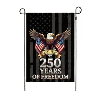 250 Years Of Freedom Garden Flag 1776-2026, Patriotic Bald Eagle American Flag Banner, USA 250th Anniversary Independence Day Yard Flag, Vintage Black Patriotic Outdoor House Decor