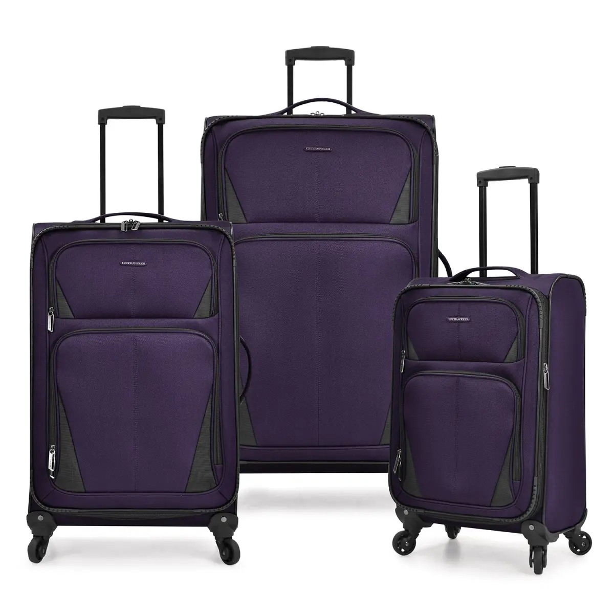 212 MAIN Aviron Bay Expandable Twill Fabric Softside 3-Piece Luggage Set (23in,27in,31in) - 4-Wheel Rolling Spinner, Zipper Closure, Carry-On Compatible (Purple) | Expandable, Carry-On, Durable Luggage Sets, Expandable Luggage Sets