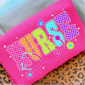 Comfort Colors Neon Checkered Nurse Shirt, Nurse Neon Distressed, Everyday Shirt, Custom Preppy Nurse , Nurse Life, Hand Drawn, Colorful