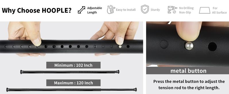 Adjustable Tension Curtain Rod, No Drilling Heavy-Duty Non-Slip Telescoping Rod for Windows Rods of Curtain Window Closet Kitchen Wardrobe