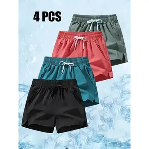 4pcsIceSilkyMen'sQuick-DryAthleticShorts-BreathableLightweightGym&ShortswithElasticDrawstringWaist,5-InchRegularFitforRunningBasketballSummerWorkouts(4Colors:OliveGreen/Red/Black/Cyan),GymShorts,Sport