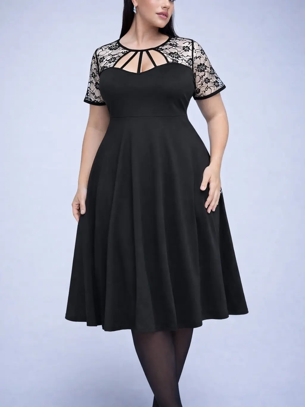 Rgothic Plus Size Women's Black Casual Lace Short-Sleeve Dress - Cutout Neck A-Line Gothic Skater Dress, Shortsleeve - TikTok Shop Rgothic Plus Size Women's Black Casual Lace Short-Sleeve Dress - Cutout Neck A-Line Gothic Skater Dress, Shortsleeve - TikTok Shop