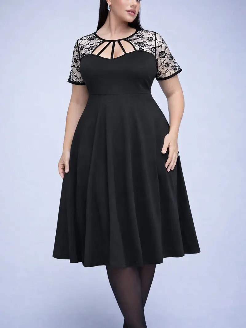 black plus size a line dress Fast Delivery Plus Size Ruffle V-Neck A-Line Floor Length Evening Dress main image 0