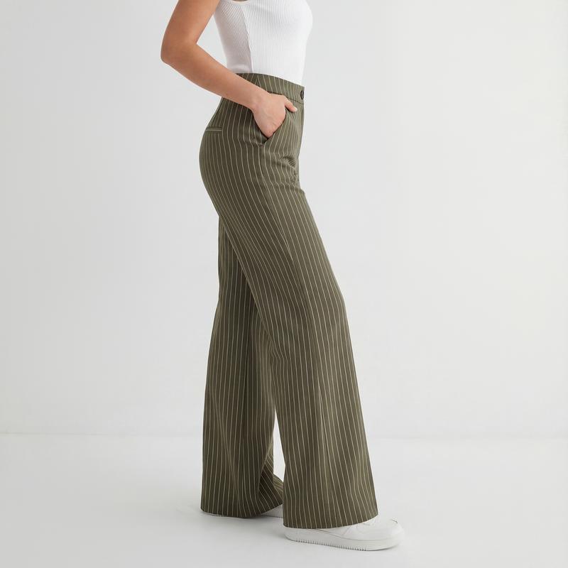OQQ Women's Striped Trousers High Waisted Pinstripe Flare Trouser