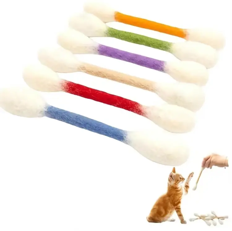 6 Pack Giant Cotton Swab Cat Toys for Kittens, Interactive Felt Teething Stick, Indoor Play Toy for Boredom Relief
