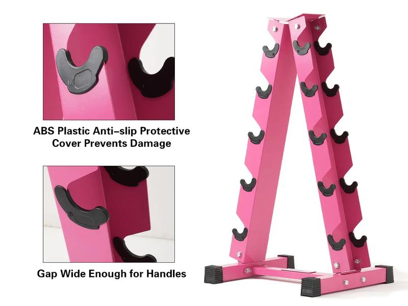 RITFIT A-Frame Dumbbell Storage Rack Stand 3/5/6 Pairs Pink/Black Home Gym Equipment Heavy-Duty Steel Construction ABS Plastic Anti-Slip Protection Glute Workout Equipment