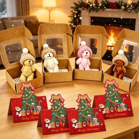4 pcs Handmade Little Pocket Bear Set,Anxiety Relief Plush Bear Hug,Halloween Thanksgiving Christmas New Year Birthday Gifts for Women Men Dad Mom Girl Boy Daughter Son