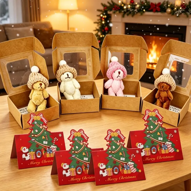 4 pcs Handmade Little Pocket Bear Set,Anxiety Relief Plush Bear Hug,Halloween Thanksgiving Christmas New Year Birthday Gifts for Women Men Dad Mom Girl Boy Daughter Son