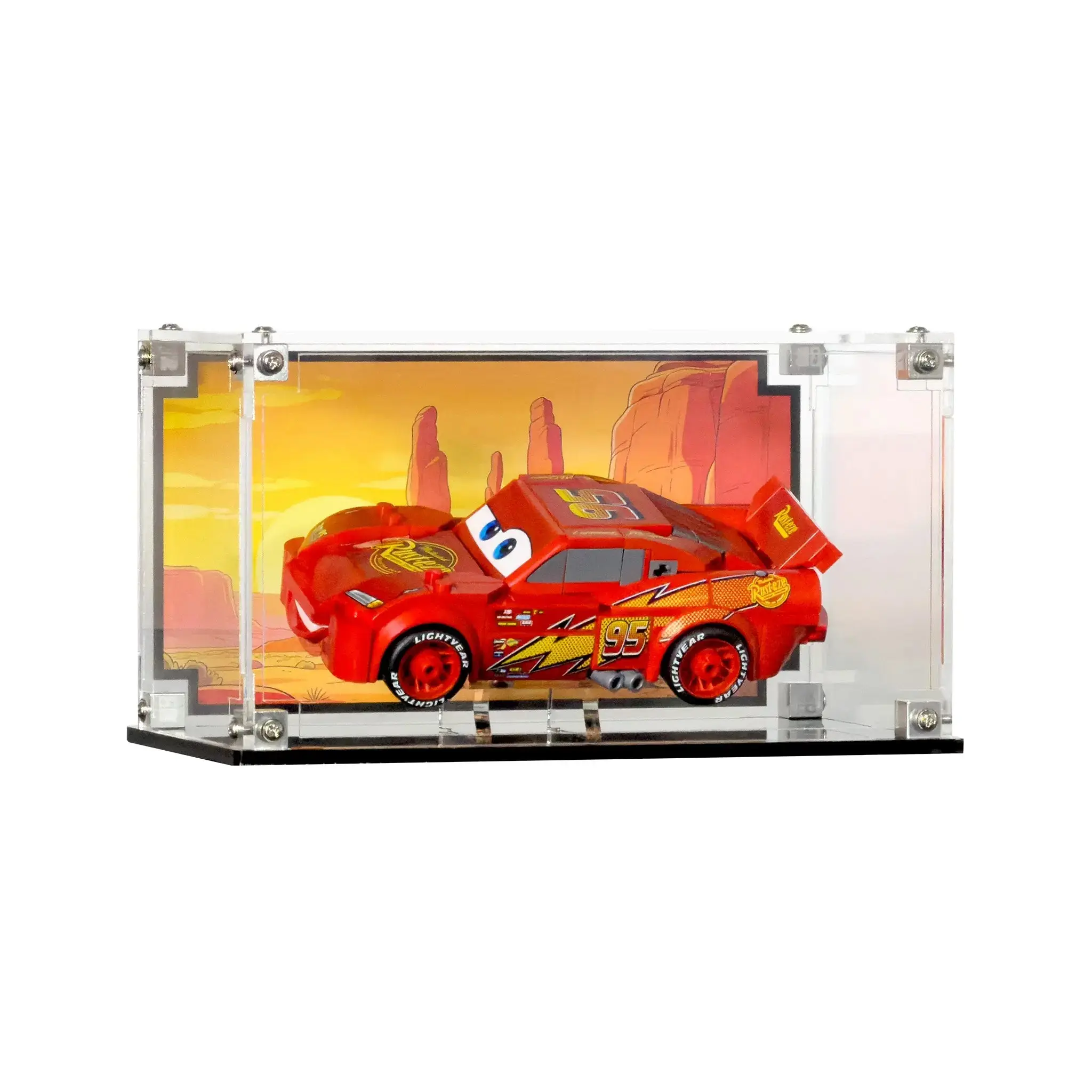 Acrylic Display Case UV Print with Stand Compatible with LEGO® 77255 Lightning McQueen - Set Not Included 