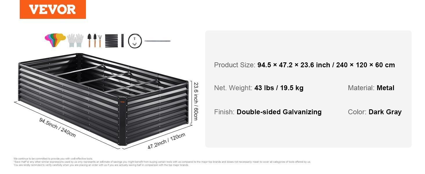 VEVOR Metal Raised Garden Bed Kit, TikTokShopBlackFriday, Outdoor Large Planter Raised Beds for Gardening Vegetables Flowers with Open Bottom and Planting Tools