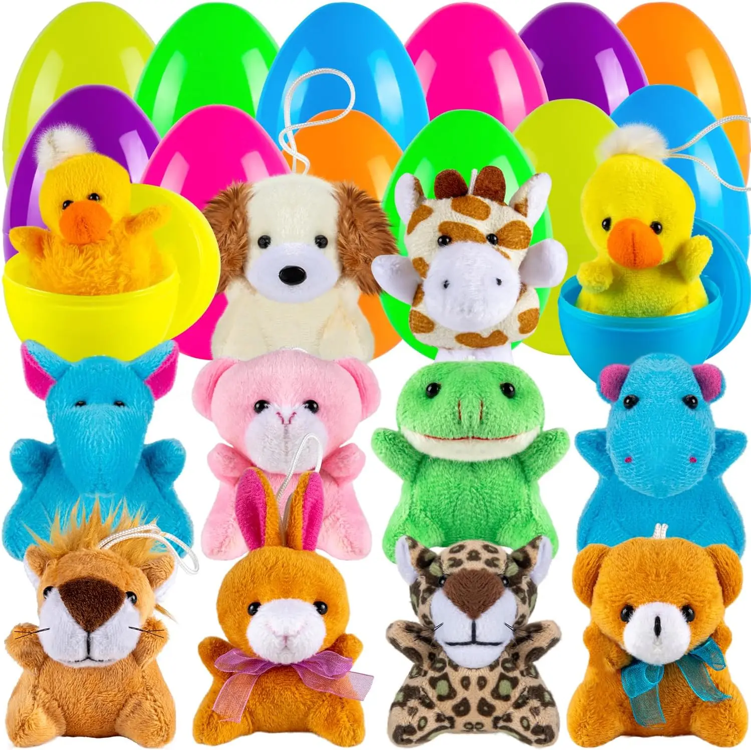 12pcs Plastic Easter Eggs with Animal Toys Filled Easter Eggs 3.4" Easter Basket Stuffers Easter Egg Fillers Kids Classroom Gift Exchange Party Favors
