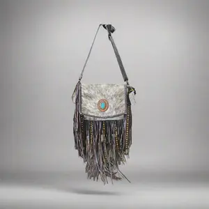 LV-07 Large Cowhide Shoulder bag w/ fringes and beads