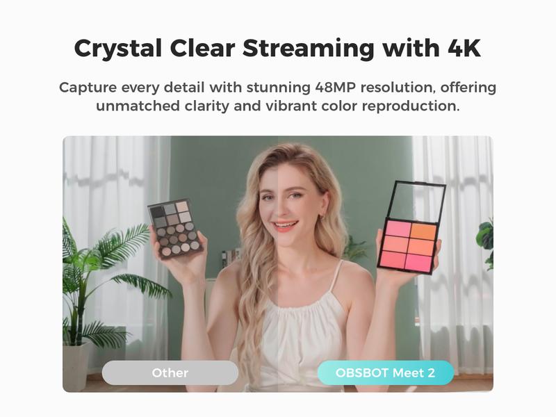 【NEW!!!】OBSBOT MEET 2 - AI-Powered 4K Webcam, AI Framing & Autofocus, Webcam with Microphone, Background Bokeh, 60 FPS, HDR Low-Light Correction, Beauty Mode, Webcam for PC, Streaming, Conference, Gaming, etc.