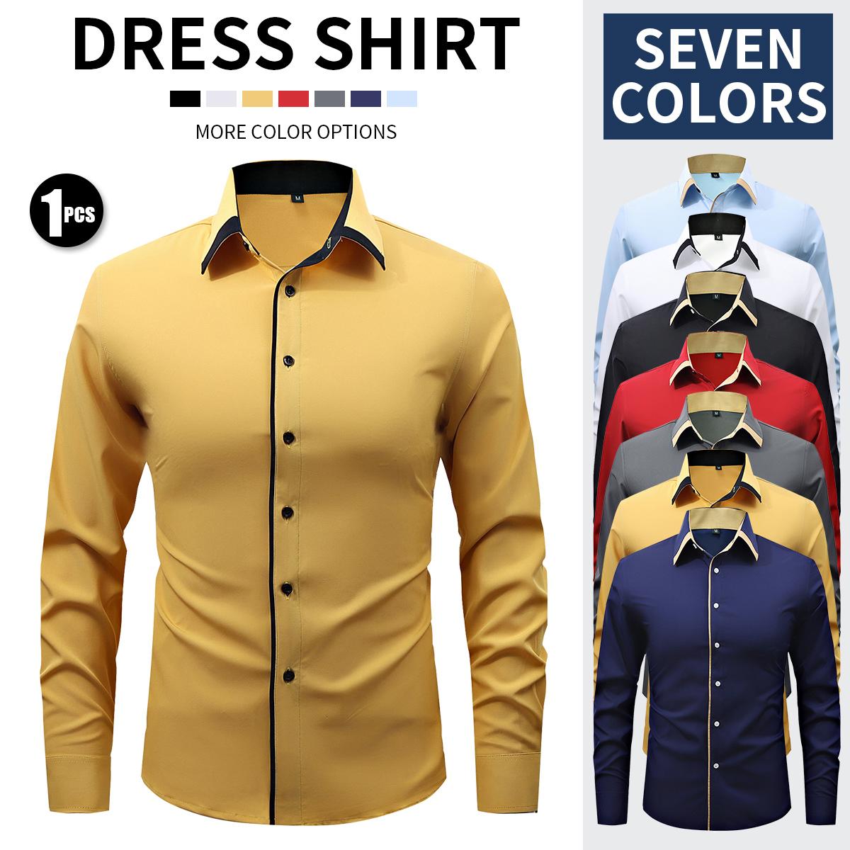 Non-marking pressed rubber high elastic men's shirt long sleeve silky smooth solid color men's top