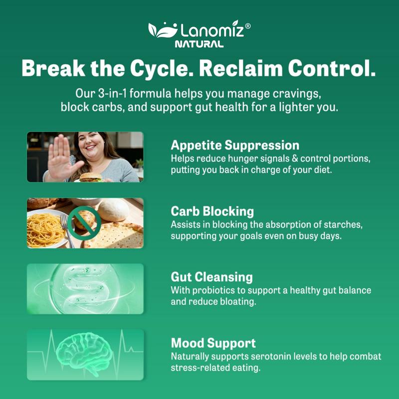 LANOMIZ Metabolic Support Complex with White Kidney Bean & 5-HTP, Plant-Based Energy, 60 Capsules, Body Balance, Vegan, Gluten-Free, Non-GMO - Natural Ingredients