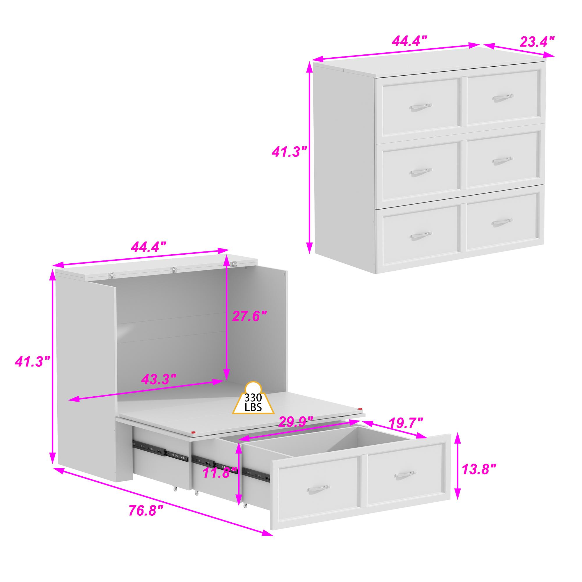 2-in-1 Twin Murphy Bed & Storage Cabinet - Built-In Charging Station, Foldable Space-Saving Design with Large Drawer for Bedroom Office