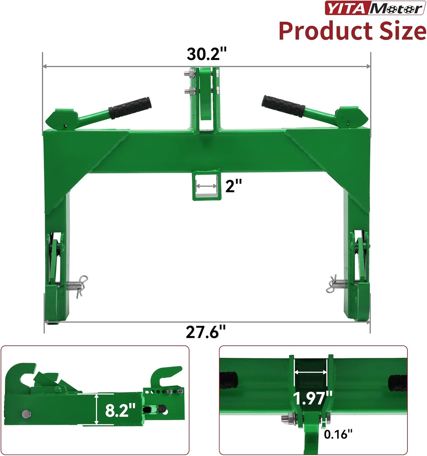 YITAMOTOR 3 Point Quick Hitch for Category 1 Tractor, 3000 lbs 3-Pt Attachment with 2" Receiver Trailer Hitch Adaptation with 5 Level Adjustable Bolt