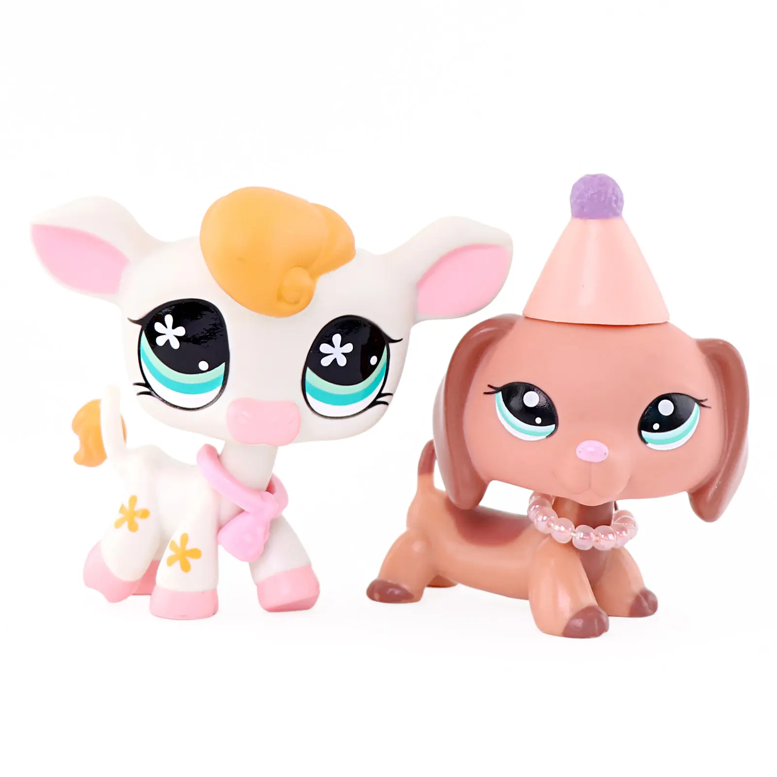 2Pcs Solid PVC Cute Big-Eye Animal Figurines - Cow & Dachshund Mini Collectible Toy Figures, Kids Play Gift, Desktop Mini Decor